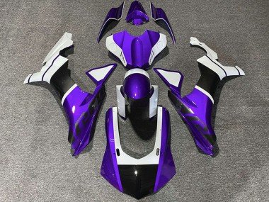 2015-2019 White Purple Carbon Fiber Accents Yamaha R1 Motorcycle Fairings