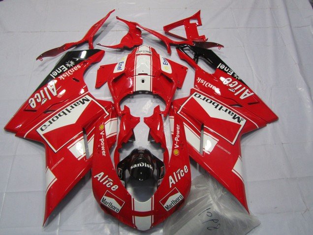 2007-2014 White Red Glossy Black Marlboro Alice Ducati 848 1098 1198 Motorcycle Fairings
