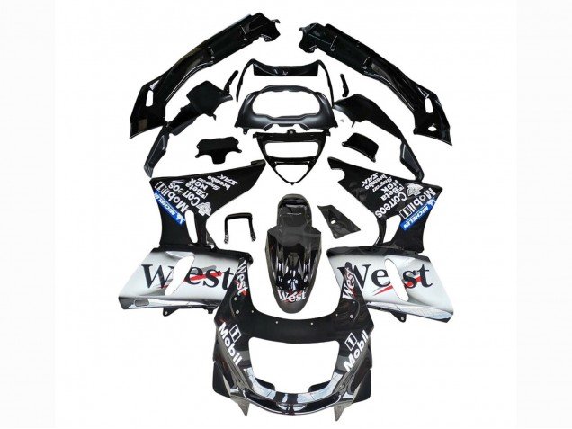 1993-2007 Glossy Black White West Kawasaki ZZR400 Motorcycle Fairings