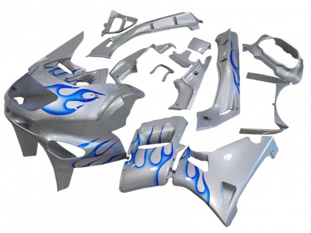 1998-2003 White Blue Flame Kawasaki ZZR600 Motorcycle Fairings