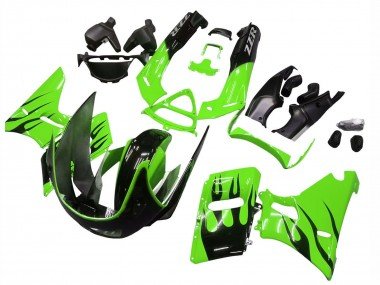 1998-2003 Green Glossy Black Flame Kawasaki ZZR600 Motorcycle Fairings