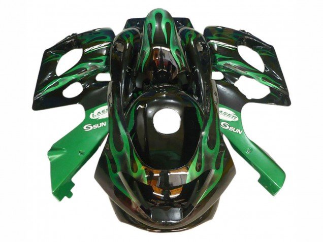 1996-2007 Black with Dark Green Flame Yamaha YZF600R Thundercat Motorcycle Fairings