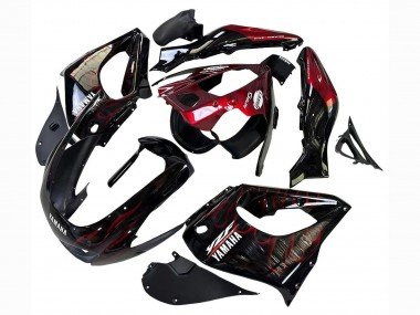 1997-2007 Black with Dark Red Flame Yamaha YZF 1000R Thunderace Motorcycle Fairings