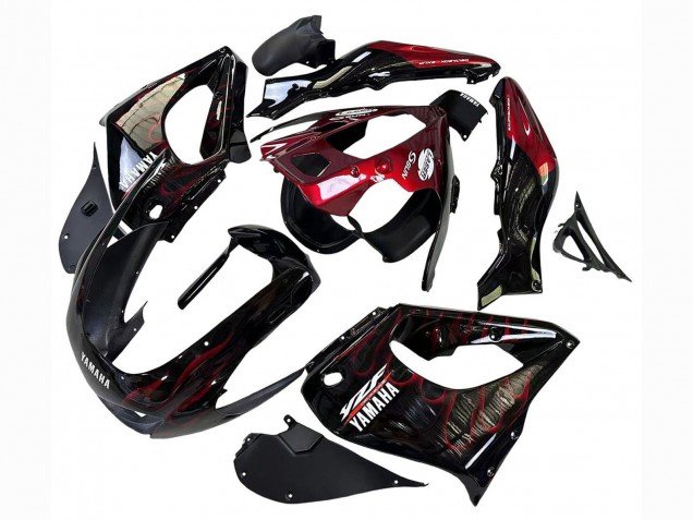 1997-2007 Black with Dark Red Flame Yamaha YZF 1000R Thunderace Motorcycle Fairings