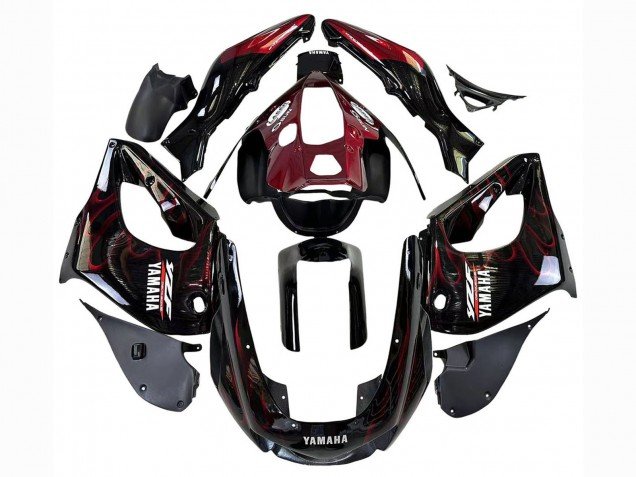 1997-2007 Black with Dark Red Flame Yamaha YZF 1000R Thunderace Motorcycle Fairings