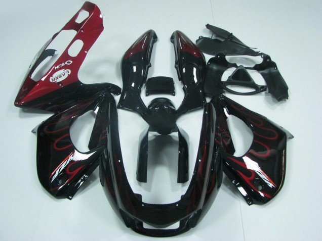 1997-2007 Black with Red Flame Yamaha YZF 1000R Thunderace Motorcycle Fairings