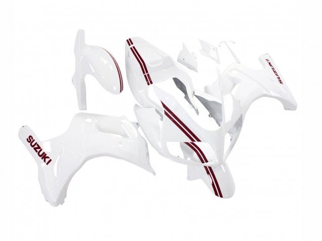 2003-2013 White with Dark Red Lines Suzuki SV650 Motorcycle Fairings