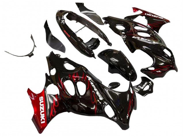 2004-2006 Glossy Black Red Flame Suzuki GSX600F/GSX750F Motorcycle Fairings
