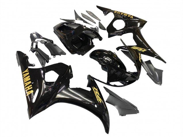 2003-2004 Glossy Black Gold Decals Yamaha YZF R6 Motorcycle Fairings