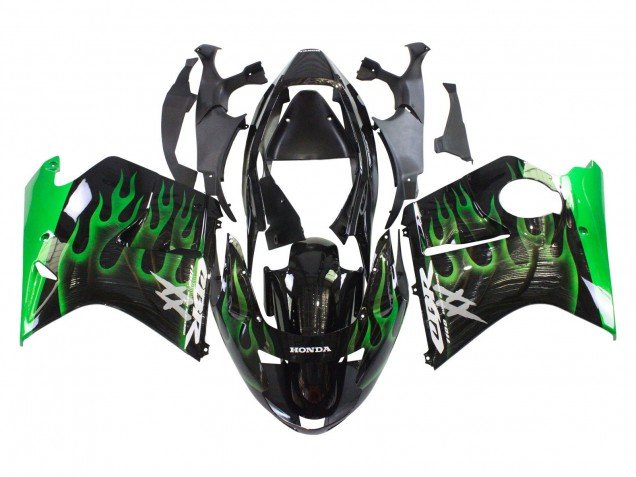 1996-2007 Glossy Black Green Flame Honda CBR1100XX Blackbird Motorcycle Fairing
