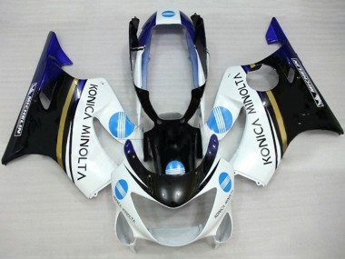 1999-2000 White Blue Glossy Black Konica Minolta Honda CBR600 F4 Motorcycle Fairings