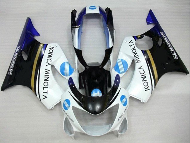 1999-2000 White Blue Glossy Black Konica Minolta Honda CBR600 F4 Motorcycle Fairings