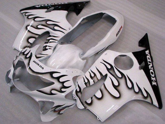 1999-2000 White Glossy Black Flame Honda CBR600 F4 Motorcycle Fairings