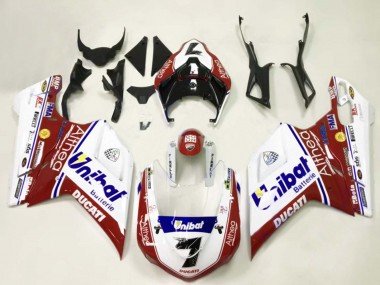 2007-2014 White Red Blue Unibat 7 Ducati 848/1098/1198 Motorcycle Fairings