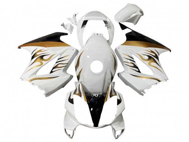 2002-2013 White Gold Flame Honda VFR 800 Motorcycle Fairings