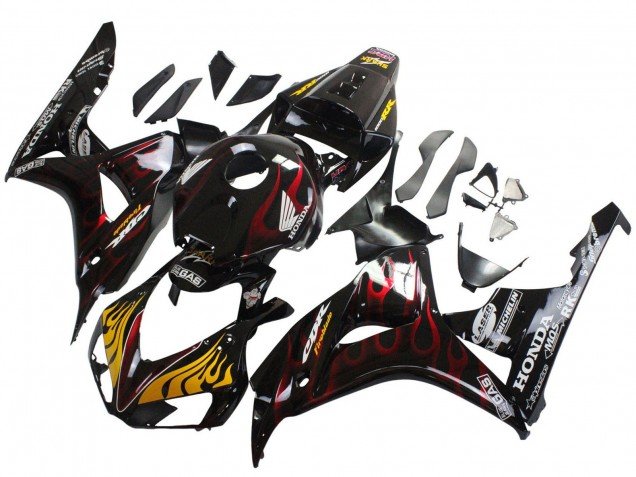 2006-2007 Glossy Black Yellow Red Flame Honda CBR1000RR Motorcycle Fairings