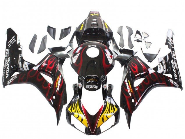 2006-2007 Glossy Black Yellow Red Flame Honda CBR1000RR Motorcycle Fairings