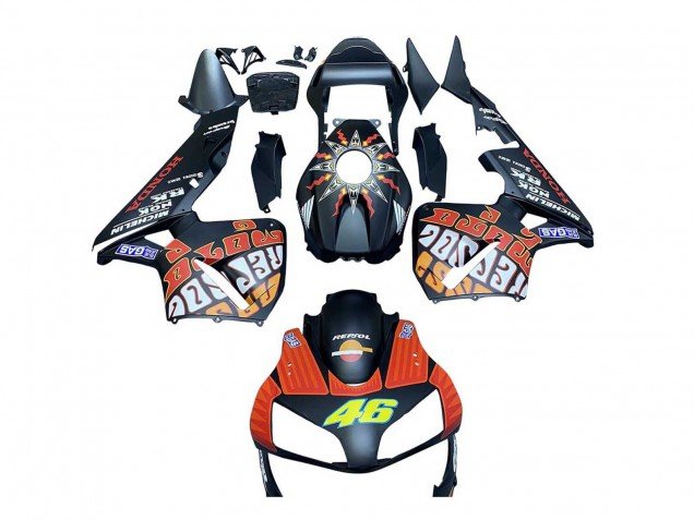 2003-2004 Matte Black Orange Repsol Rossi 46 Honda CBR600RR Motorcycle Fairings