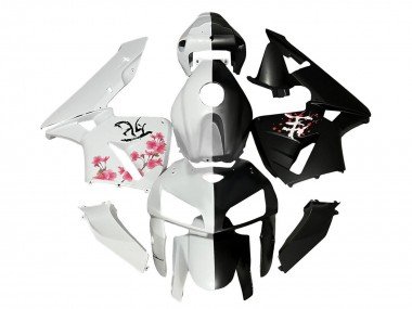 2005-2006 Black White with Cherry Blossom Honda CBR600RR Motorcycle Fairings