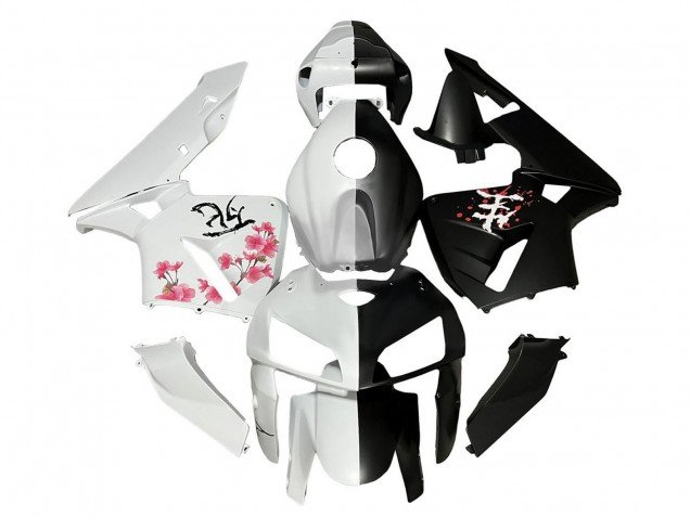 2005-2006 Black White with Cherry Blossom Honda CBR600RR Motorcycle Fairings