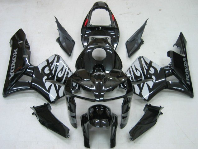 2005-2006 Glossy Black Grey Flame Honda CBR600RR Motorcycle Fairings