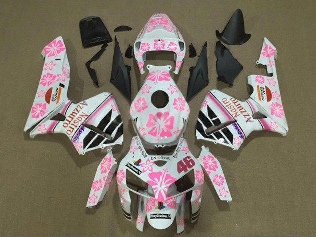 2005-2006 White with Pink Floral Nastro Azzurro 46 Honda CBR600RR Motorcycle Fairings