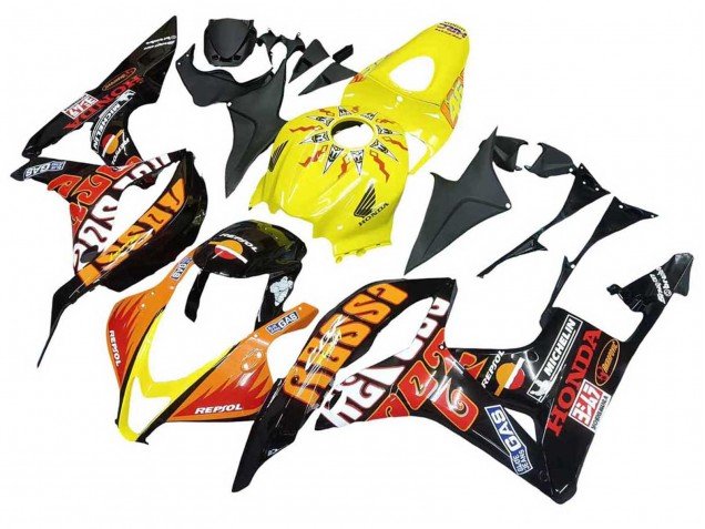 2007-2008 Yellow Orange Glossy Black Rossi Repsol Honda CBR600RR Motorcycle Fairings
