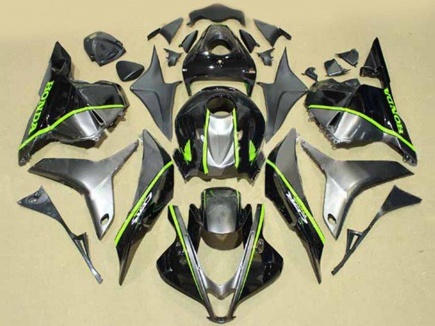 2009-2012 Silver Glossy Black with Fluorescent Green Lines Honda CBR600RR Motorcycle Fairings