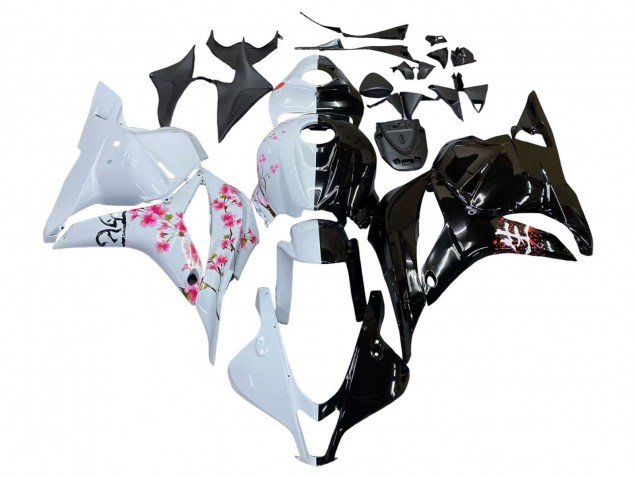 2009-2012 White Cherry Blossom Glossy Black Honda CBR600RR Motorcycle Fairings
