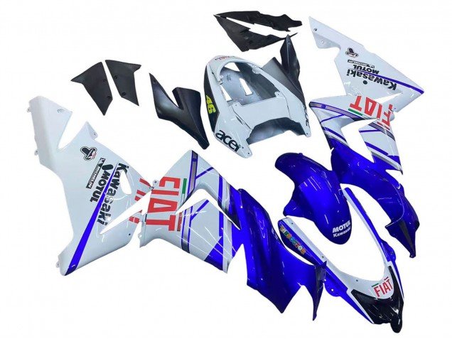 2004-2005 Glossy Blue White Fiat Motul Kawasaki ZX10R Motorcycle Fairings