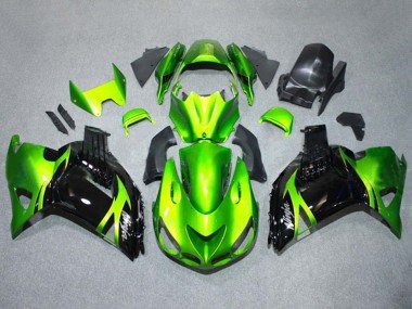 2006-2011 Green Glossy Black Kawasaki ZX14R ZZR1400 Motorcycle Fairings Kits