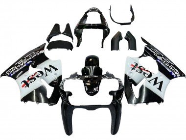 2000-2002 Glossy Black White West Michelin Kawasaki ZX6R Motorcycle Fairings