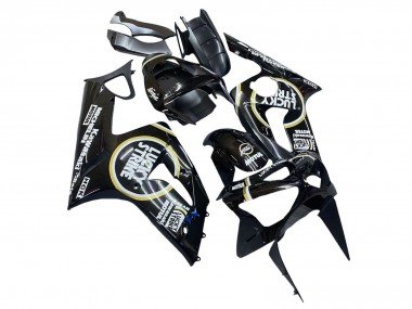 2003-2004 Glossy Black White Motul Lucky Strike Kawasaki ZX6R Motorcycle Fairings