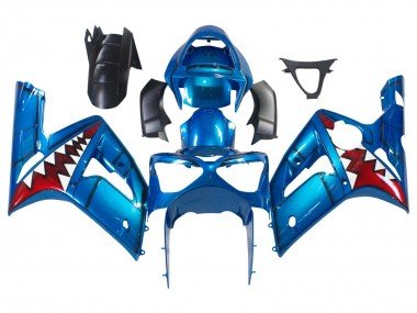 2003-2004 Blue White Red Shark Kawasaki ZX6R Motorcycle Fairings