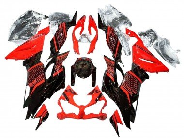 2019-2022 Red Glossy Black Honeycomb Kawasaki ZX6R Motorcycle Fairings