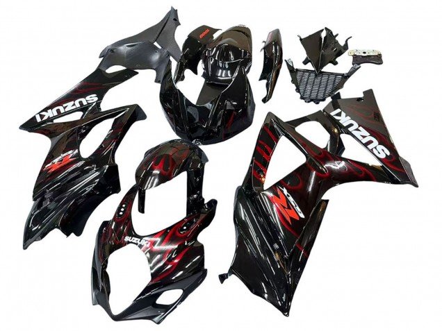 2007-2008 Black Red Flame Suzuki GSXR 1000 Motorcycle Fairings