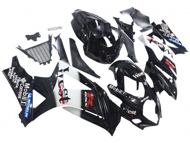 2007-2008 Glossy Black White West Suzuki GSXR 1000 Motorcycle Fairings