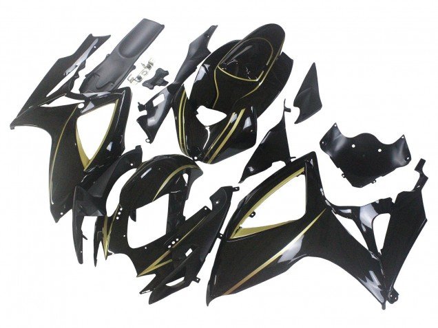 2006-2007 Glossy Black Gold Stripe Suzuki GSXR 600 / GSXR 750 Motorcycle Fairings