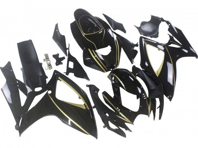 2006-2007 Glossy Black Gold Stripe Suzuki GSXR 600 / GSXR 750 Motorcycle Fairings