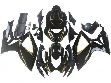 2006-2007 Glossy Black Gold Stripe Suzuki GSXR 600 / GSXR 750 Motorcycle Fairings