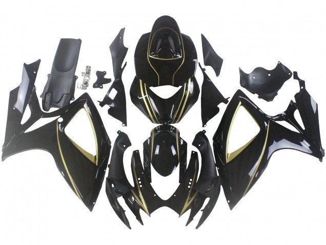 2006-2007 Glossy Black Gold Stripe Suzuki GSXR 600 / GSXR 750 Motorcycle Fairings