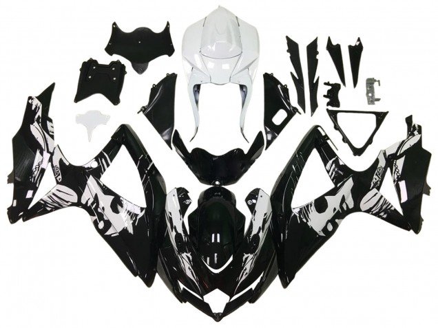 2006-2007 Glossy Black White Suzuki GSXR 600 / GSXR 750 Motorcycle Fairings