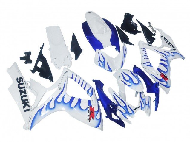 2006-2007 White Blue Flame Suzuki GSXR 600 / GSXR 750 Motorcycle Fairings