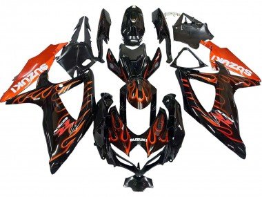 2008-2010 Glossy Black Orange Flame Suzuki GSXR 600 / GSXR 750 Motorcycle Fairings