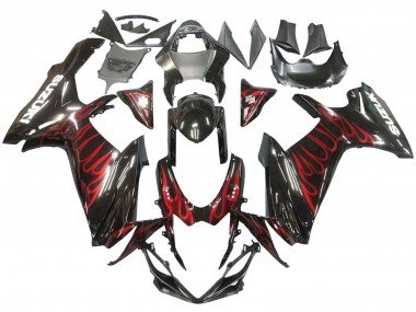 2011-2024 Glossy Black Red Flame Suzuki GSXR 600 / GSXR 750 Motorcycle Fairings
