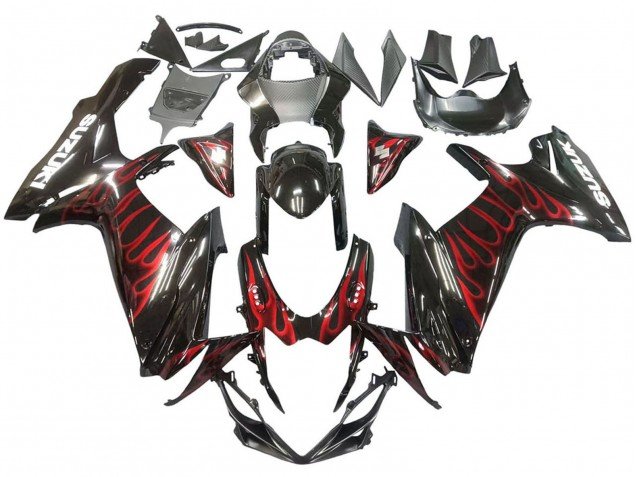 2011-2024 Glossy Black Red Flame Suzuki GSXR 600 / GSXR 750 Motorcycle Fairings