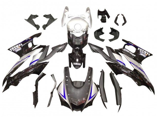 2019-2021 Silver Glossy Black Carbon Fiber Style Yamaha YZF R3/R25 Motorcycle Fairings