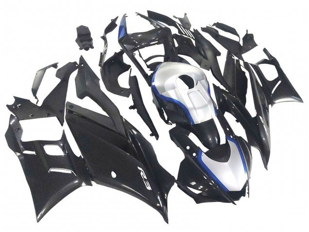 2022-2024 Black Carbon Fiber Style Silver Blue Yamaha YZF R3/R25 Motorcycle Fairings