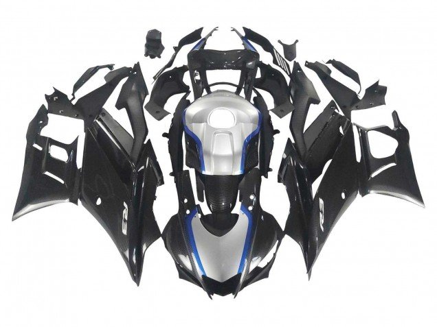 2022-2024 Black Carbon Fiber Style Silver Blue Yamaha YZF R3/R25 Motorcycle Fairings