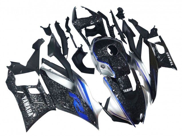 2022-2024 Marble Black Silver Blue Forged Carbon Fiber Style Yamaha YZF R3/R25 Motorcycle Fairings